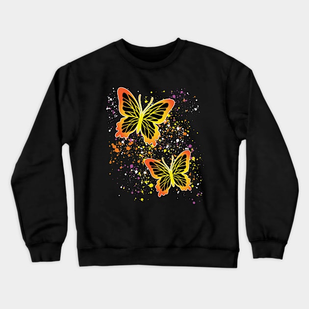 Beautiful Butterflies with Colorful Splatters Crewneck Sweatshirt by Designs by Darrin